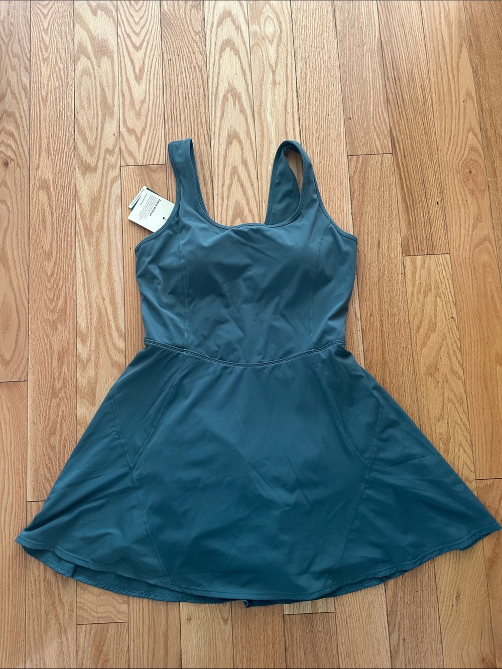 Halara Softly Zero Airy U neck 2-in-1 pocket mini dress - blue spruce - size Lg